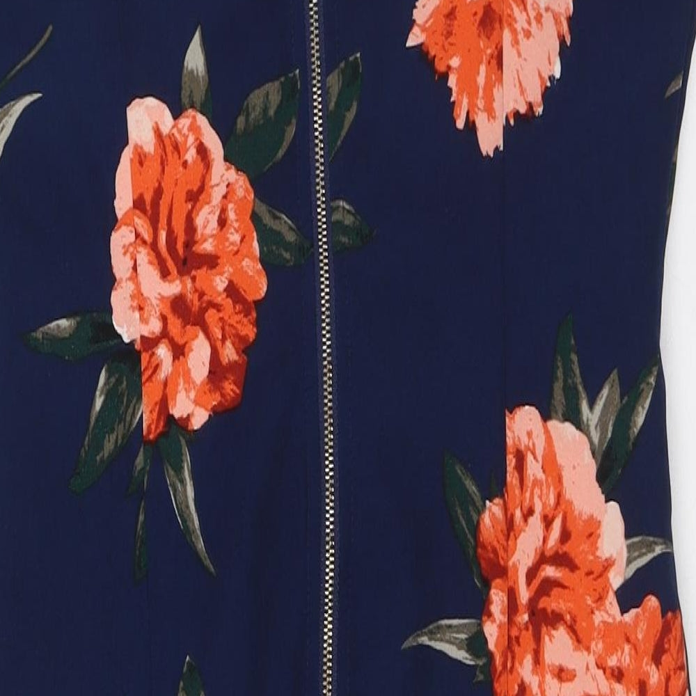 Apricot Womens Blue Floral Polyester A-Line Size 10 V-Neck Zip - Pockets
