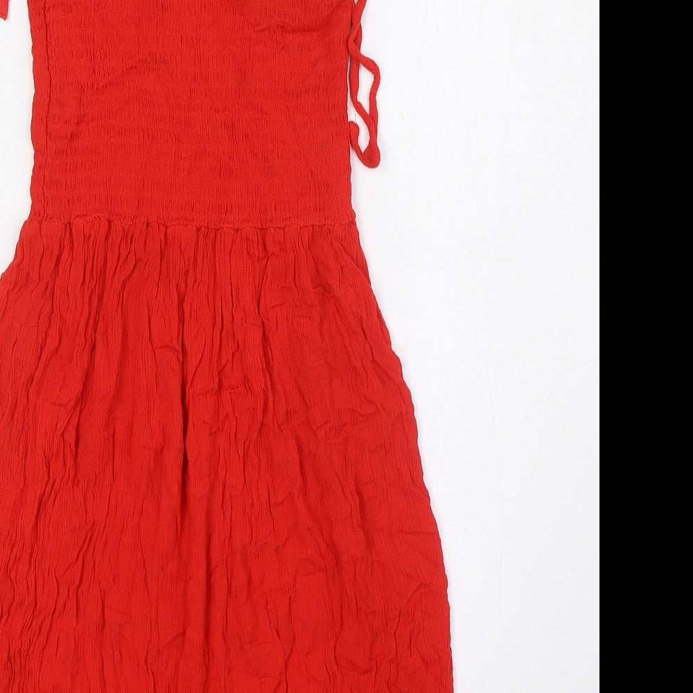 New Look Womens Red Viscose A-Line Size 10 Square Neck Pullover - Smocked