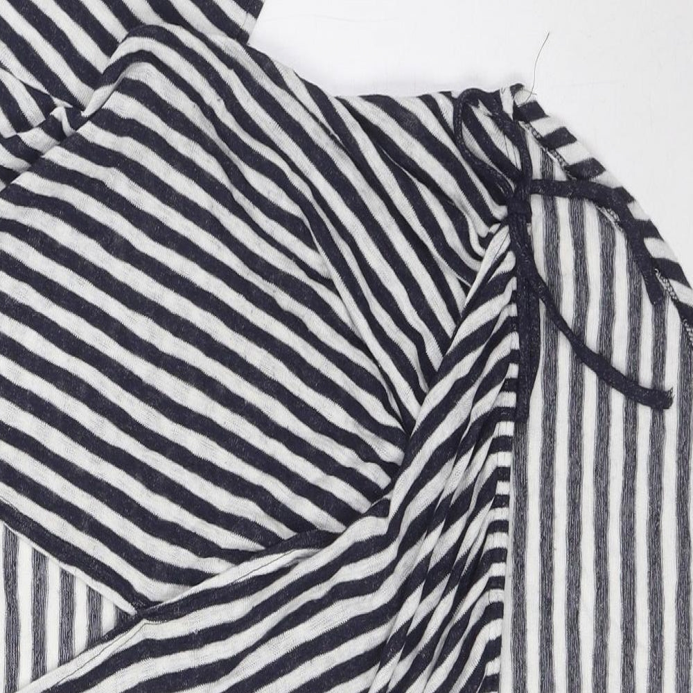 COIN 1804 Womens Blue Striped Viscose Basic Blouse Size M V-Neck