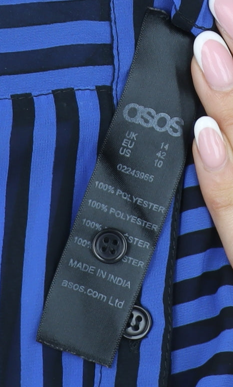 ASOS Women's Blue Striped Button-Up Shirt Size 14