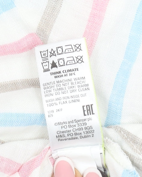 Marks & Spencer Women's Multicolour Striped Linen T-Shirt