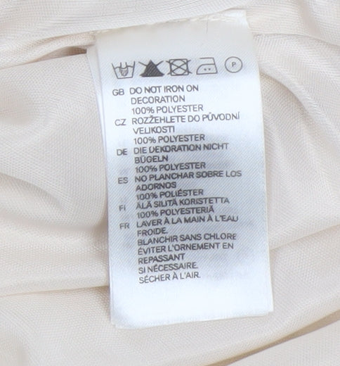 H&M Women's Beige Sequin V-Neck Blouse, Size 8