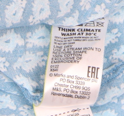 Marks & Spencer Blue Embroidered Blouse, Size 6