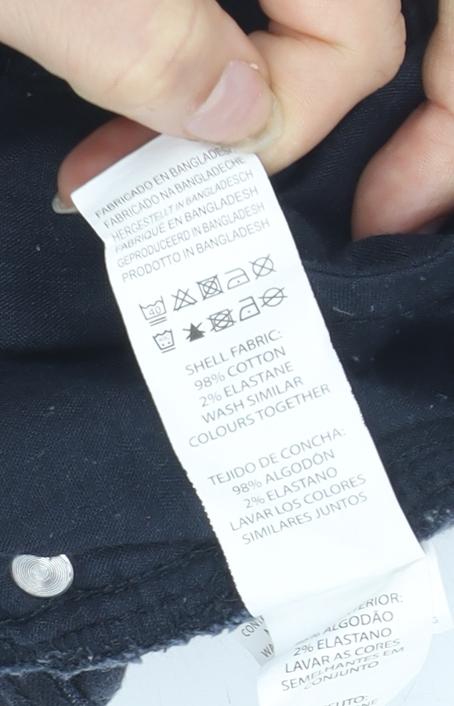 Brand and care label for Denim Co. Men's Slim Blue Jeans with Stretch, size M