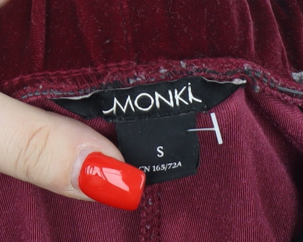 Monki Women's Red Wide-Leg Velvet Trousers S