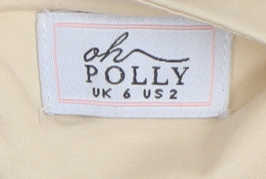 Oh Polly Women's Beige Cropped Top, Size 6, Puff Sleeve