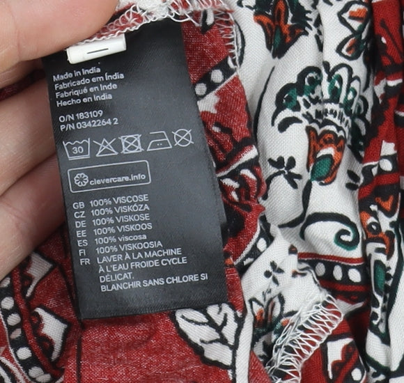 H&M Women's Red Multicoloured Shift Dress Size 4