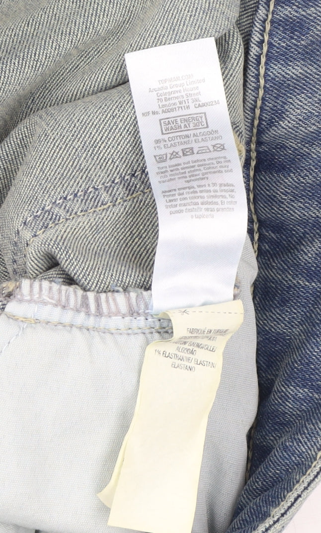 Topman Men's Blue Skinny Jeans, Size 32, Distressed