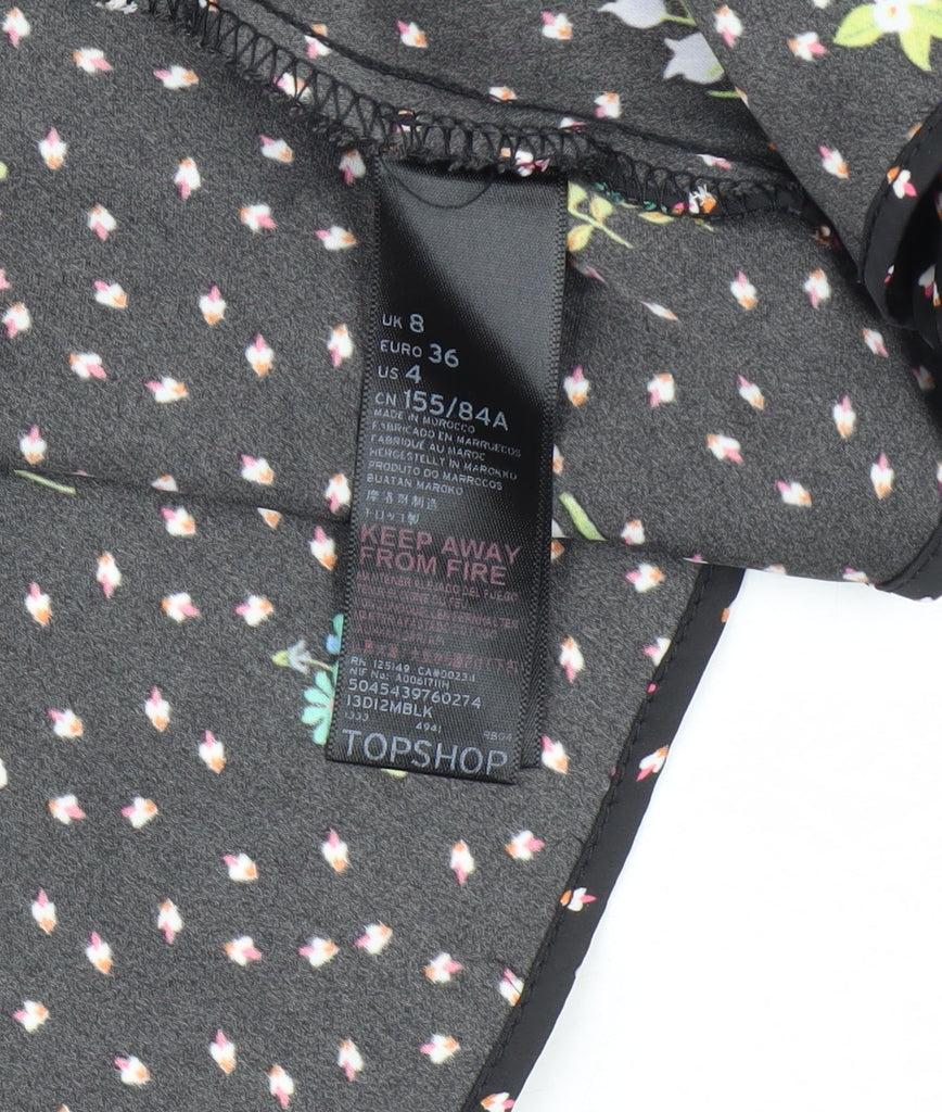 Topshop Women's Black Floral Wrap Blouse UK 8