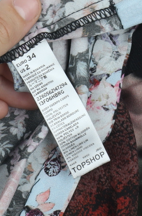 Topshop Multicoloured Floral Women's T-Shirt, Size 6, Spring