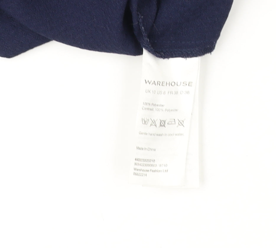 Warehouse Women's Blue Knit Blouse - Size 10, Casual Chic