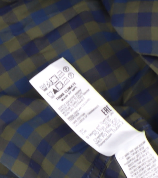 Marks & Spencer Men's Blue Check Button-Up Shirt S