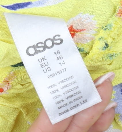ASOS Women's Yellow Floral Tunic Blouse Size 18