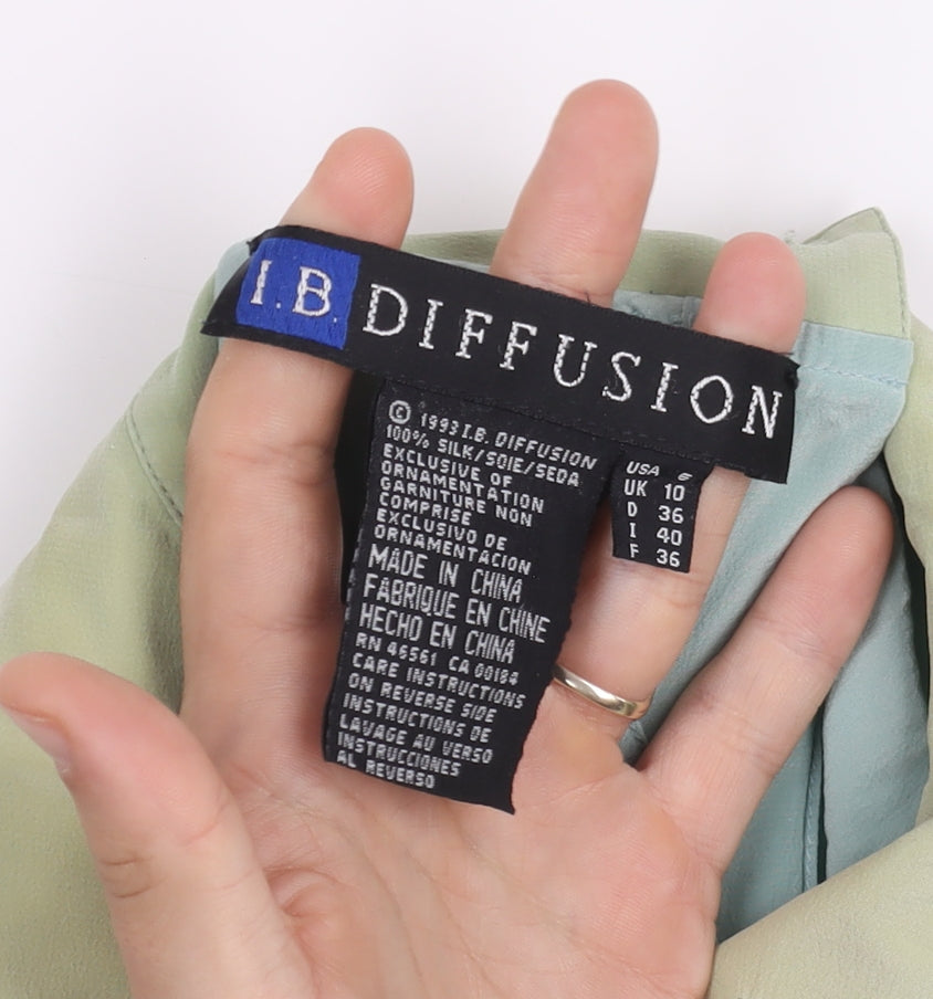 I.B. Diffusion Women's Green Silk Embroidered Blouse UK 10