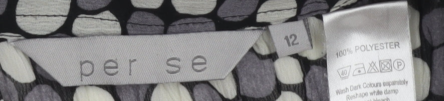 Per Se Women's Grey Geometric Blouse, Size 12