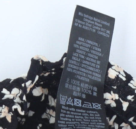 Miss Selfridge Petites Black Floral Cropped Blouse Size 8