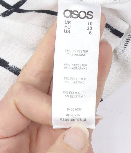 ASOS Women's White Check Cropped Blouse Size 10