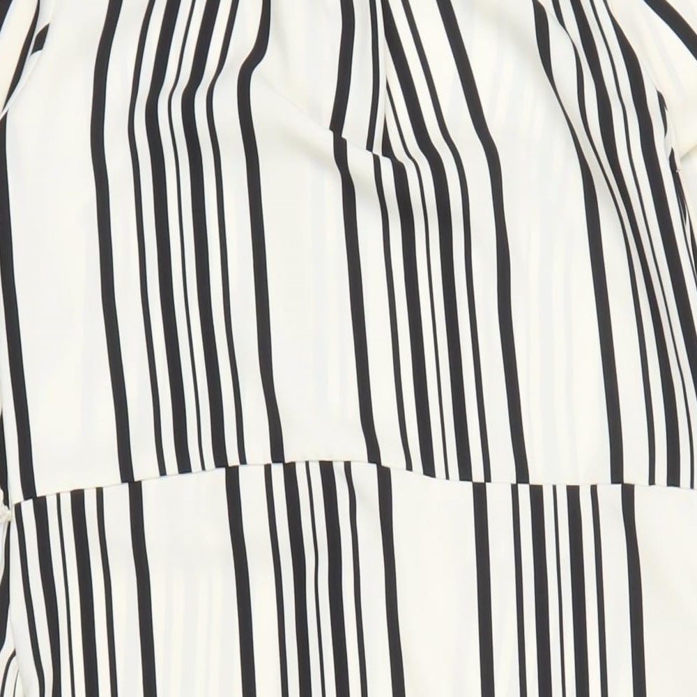 H&M Womens Ivory Striped Polyester Shirt Dress Size 8 Collared Button