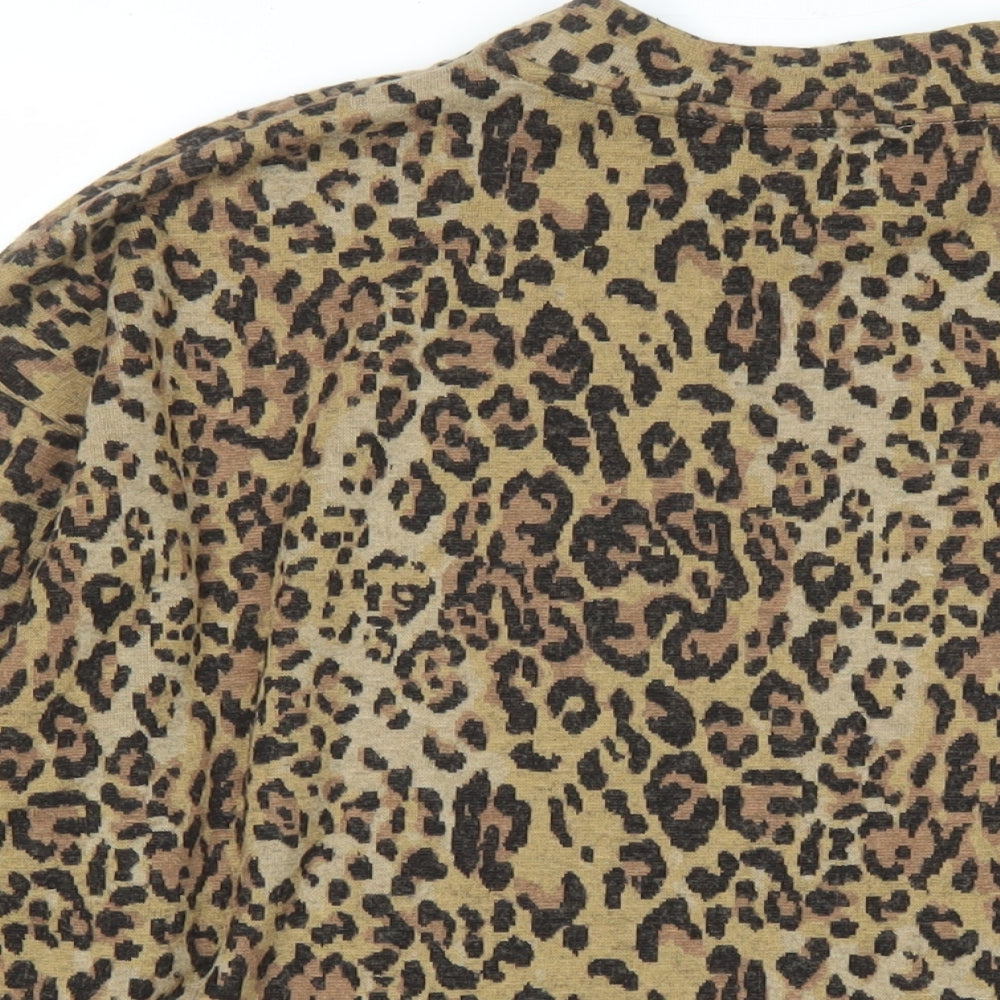 Marks & Spencer Womens Brown Mock Neck Animal Print Polyester Pullover Jumper Size 16 - le