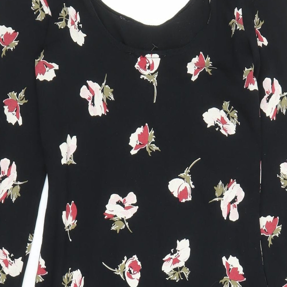Miss Selfridge Womens Black Floral Polyester Bodycon Size 10 Round Neck Pullover