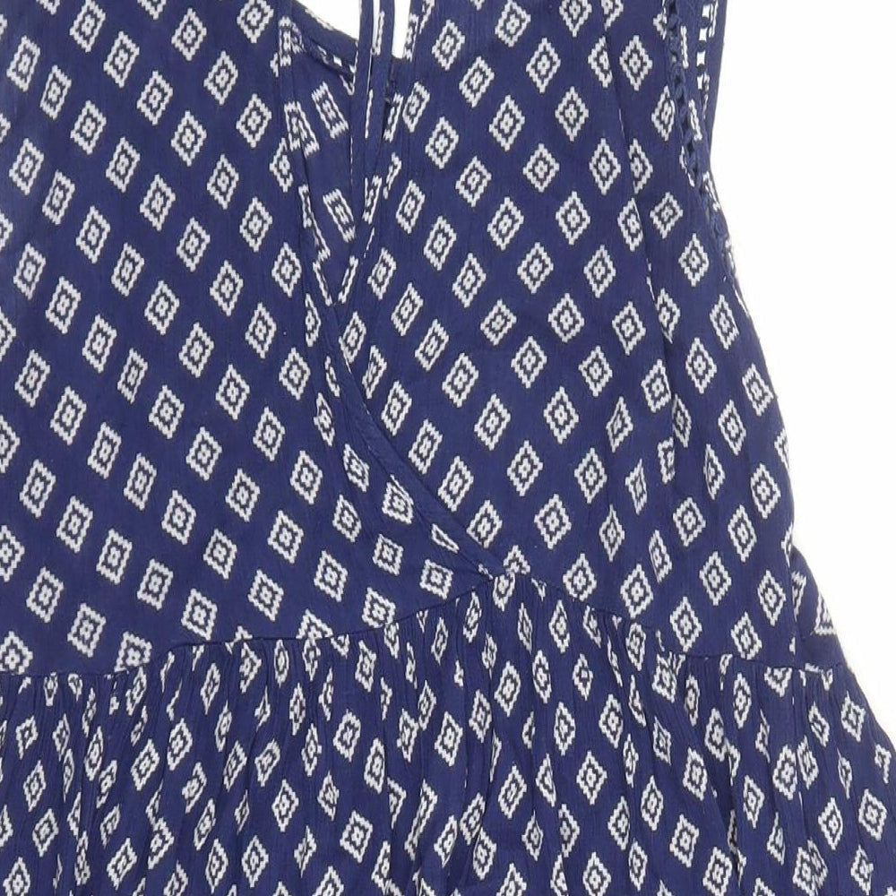 New Look Womens Blue Geometric Viscose A-Line Size 8 Round Neck Tie