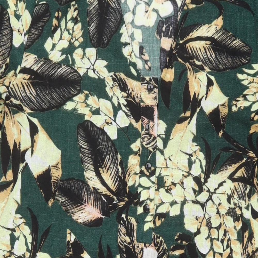 Warehouse Womens Green Floral Polyester A-Line Size 12 Round Neck Button