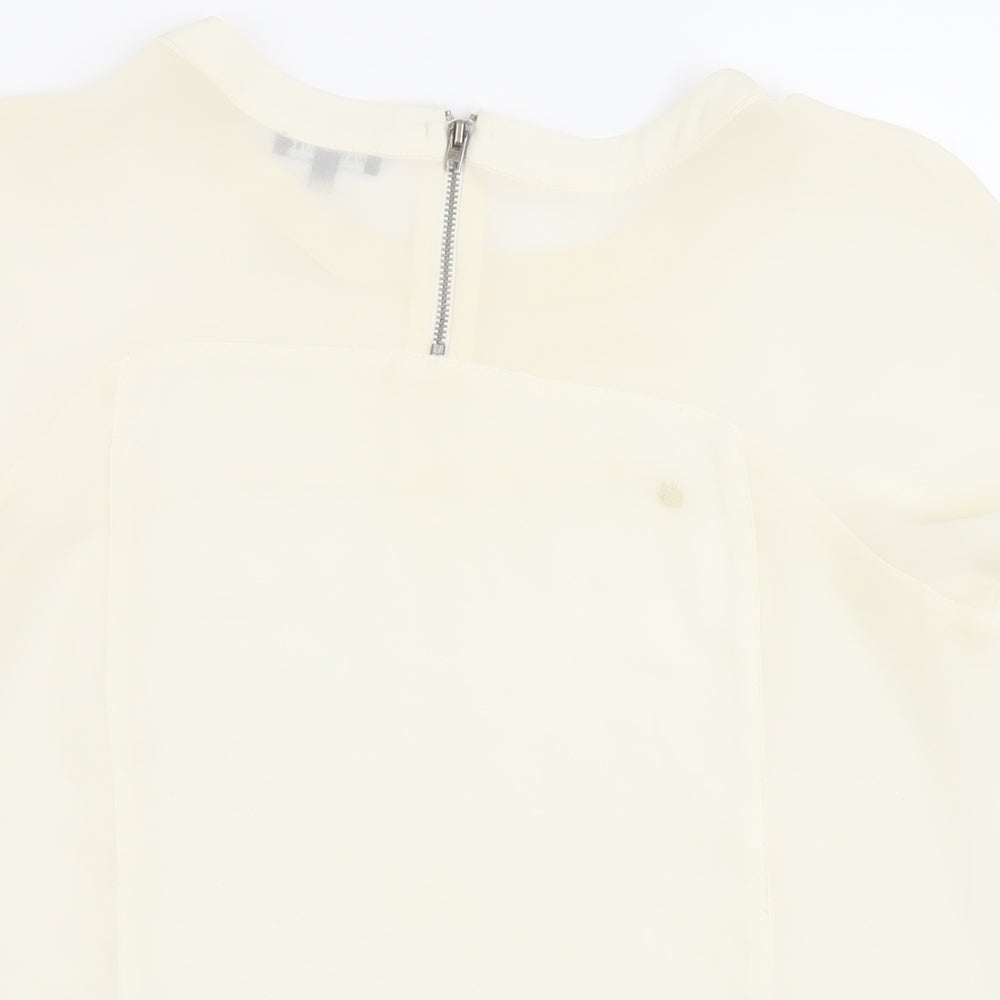 Warehouse Womens Ivory Polyester Basic Blouse Size 12 Round Neck