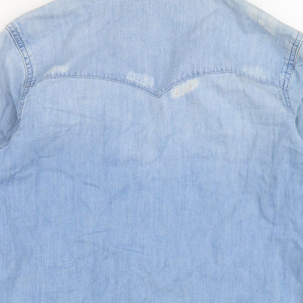 Levi's Girls Blue Cotton Basic Button-Up Size 10-11 Years Collared Snap