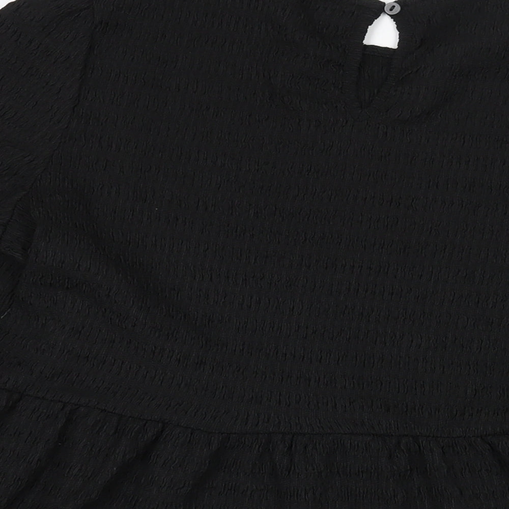 Michelle Keegan Womens Black Polyester A-Line Size 10 Round Neck Button - Smocked