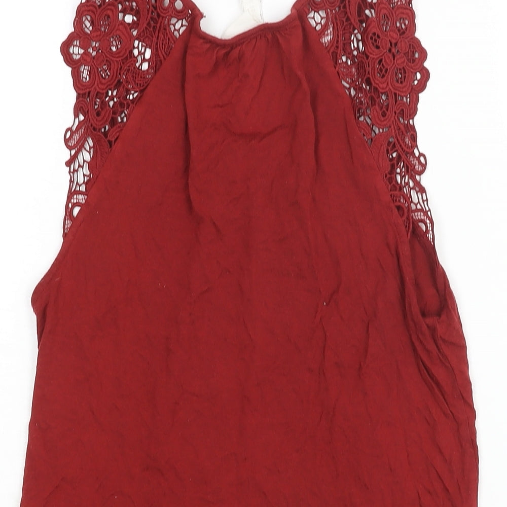 H&M Womens Red Viscose Basic Blouse Size XS Round Neck - Lace Sleeve