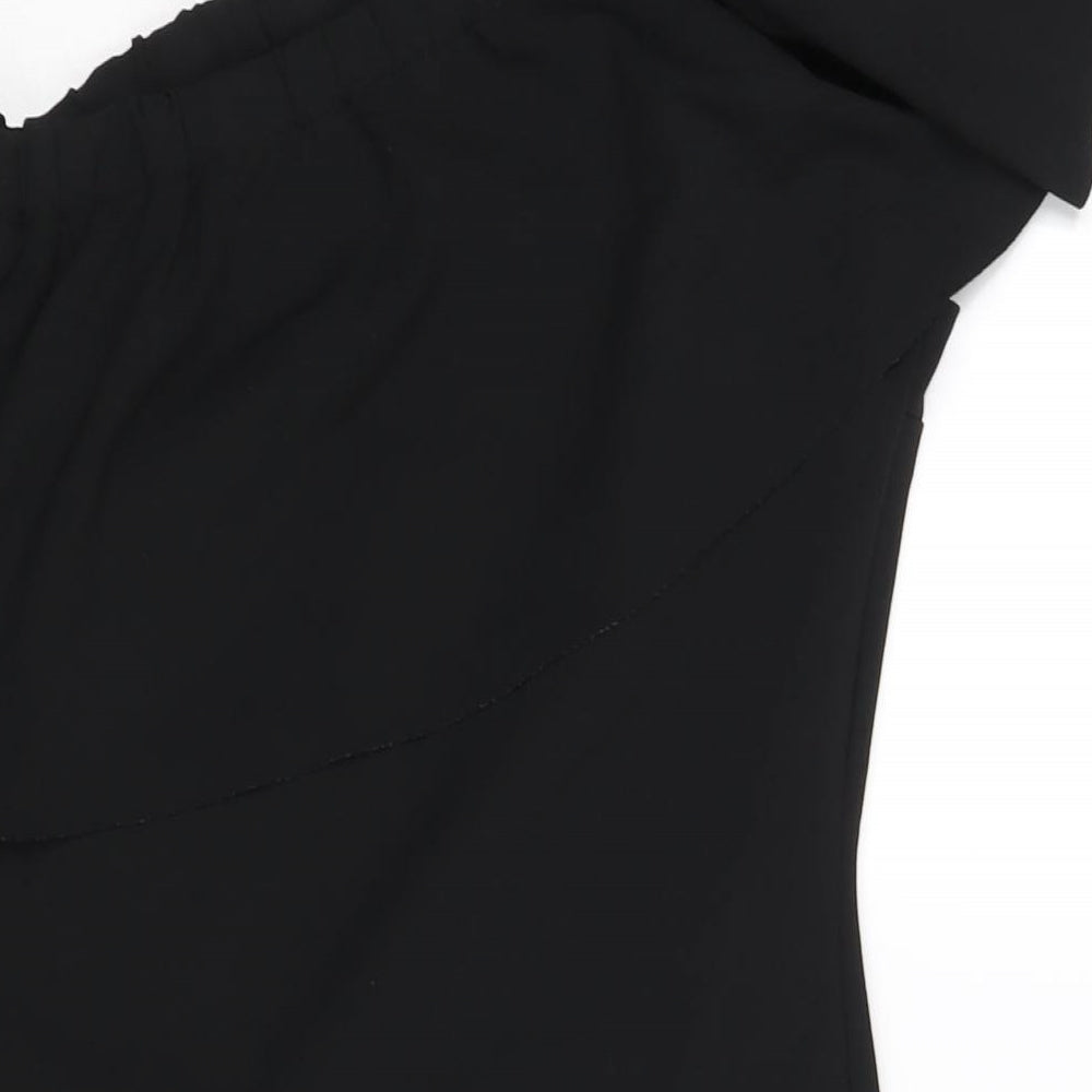 Warehouse Womens Black Polyester Bodycon Size 10 One Shoulder Pullover - Frill