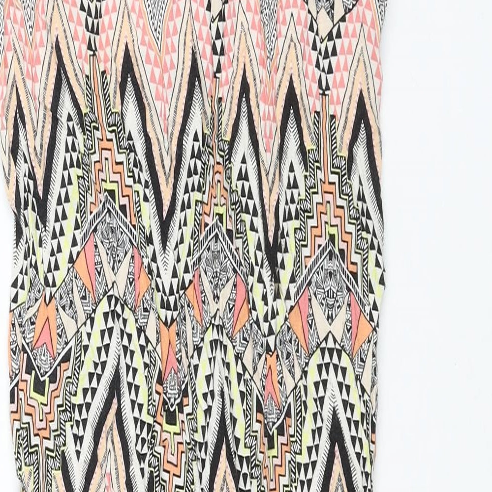 Warehouse Womens Multicoloured Geometric Viscose Maxi Skirt Size 6 Zip - Side Slits
