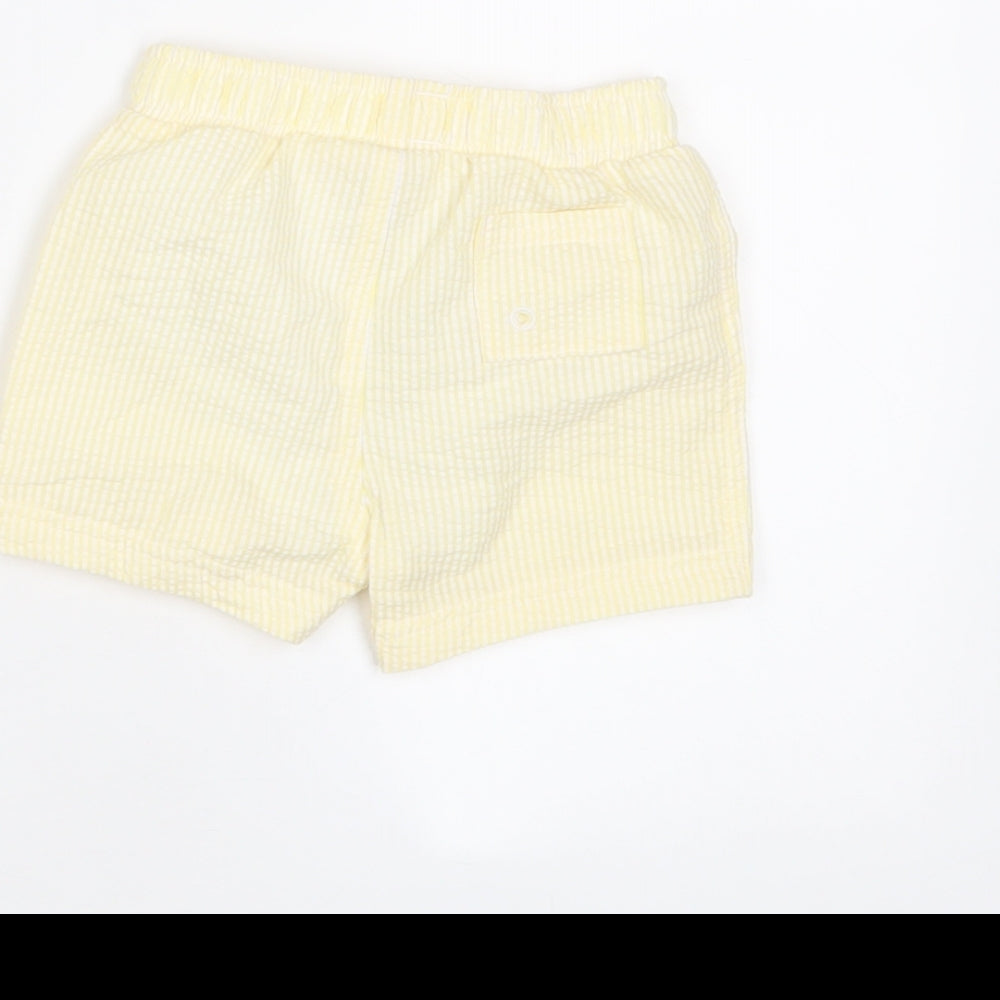 Marks & Spencer Baby Yellow Plaid Cotton Cropped Trousers Size 6-9 Months Drawstring