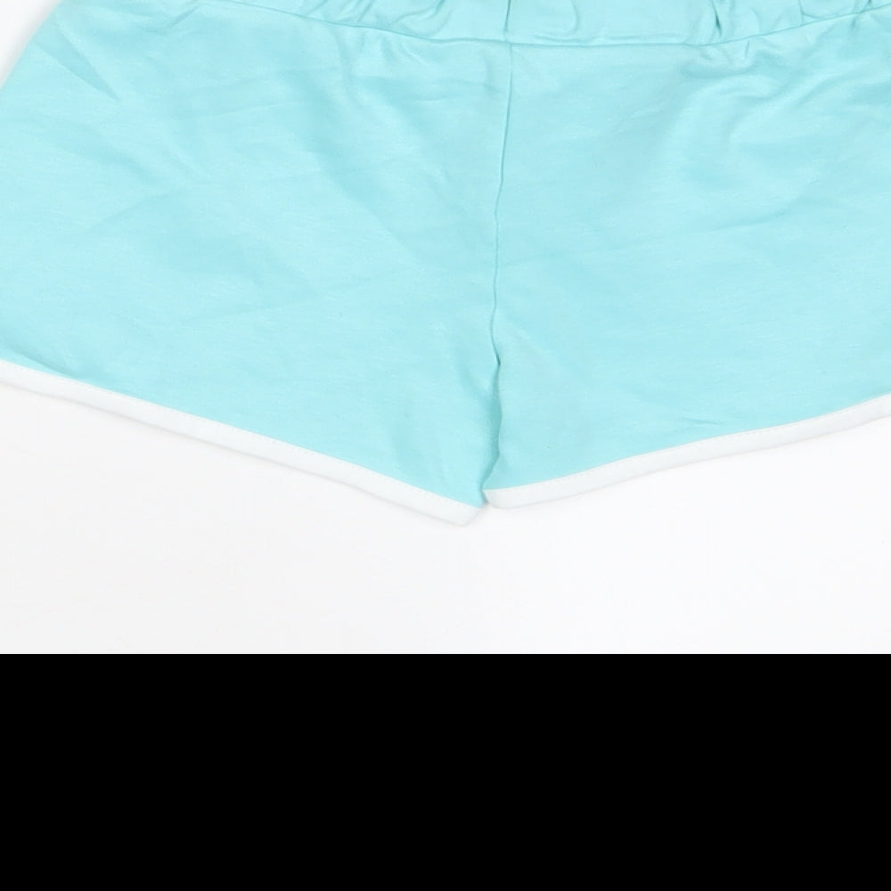 Marks & Spencer Girls Blue Cotton Sweat Shorts Size 4-5 Years Regular Drawstring - Ice Lollie