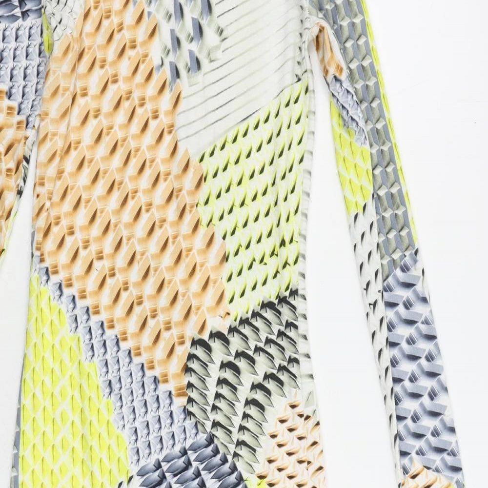 Topshop Womens Multicoloured Geometric Polyester Bodycon Size 6 Round Neck Pullover