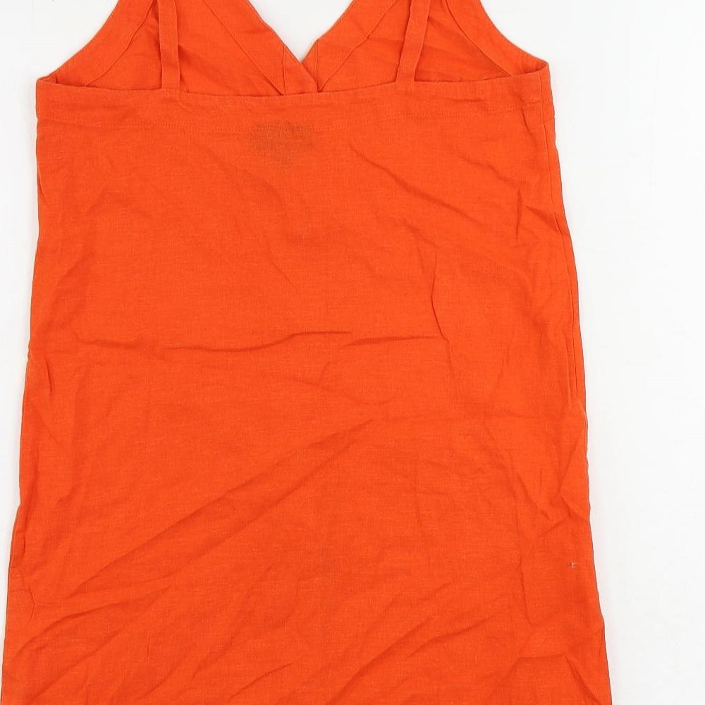 Topshop Womens Orange Linen Slip Dress Size 8 V-Neck Button