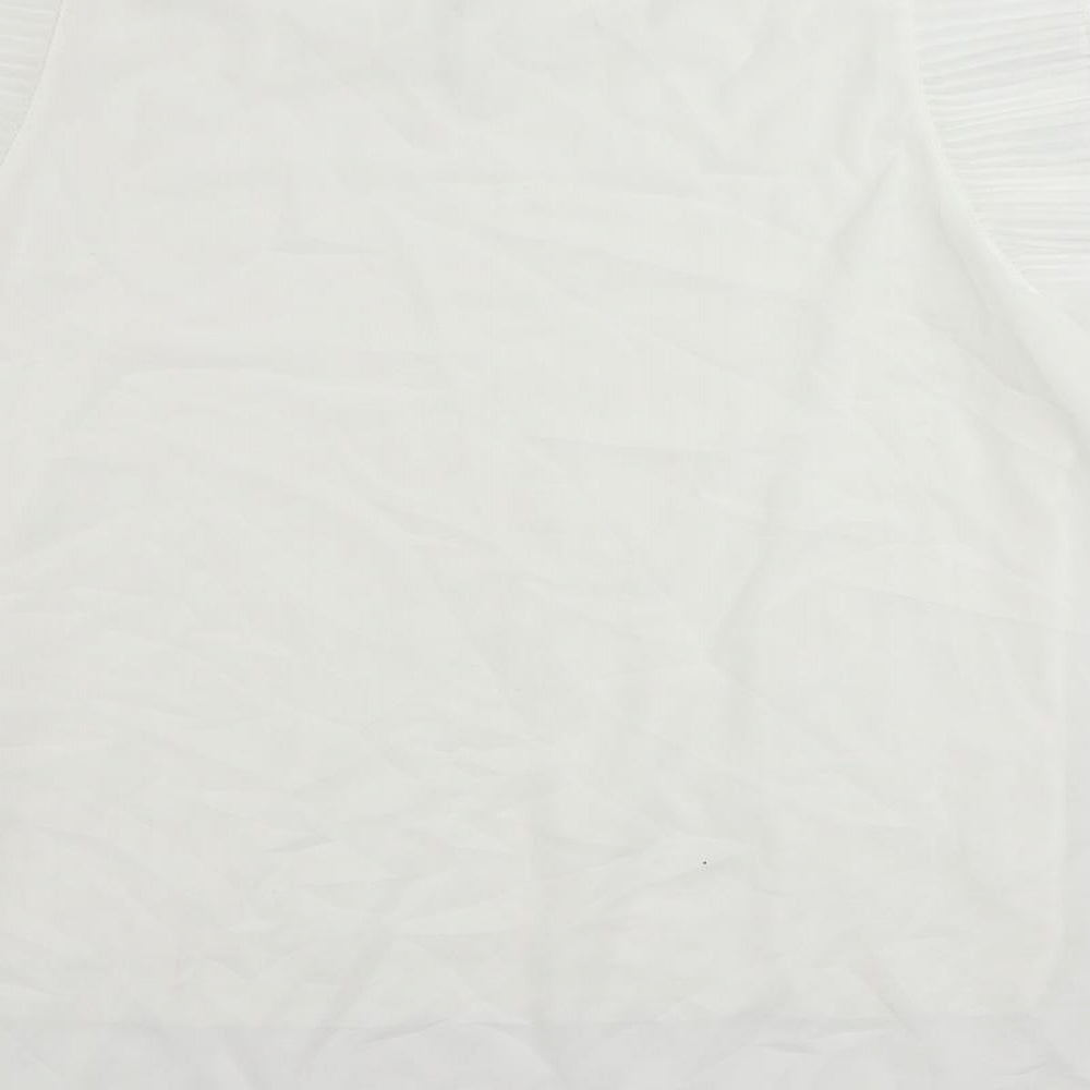 New Collection Womens White Polyester Basic Blouse Size M Round Neck - Ruffle