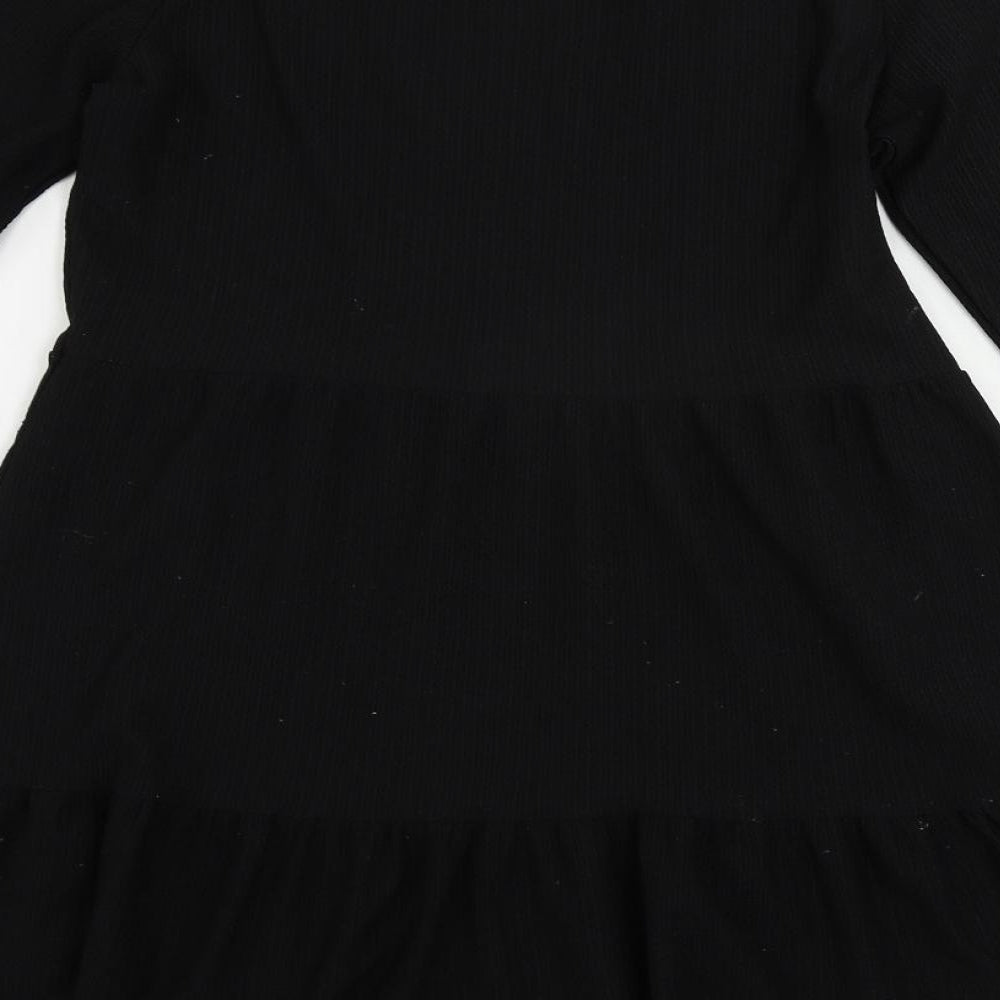 New Look Womens Black Polyester A-Line Size 10 Round Neck Pullover - Tiered