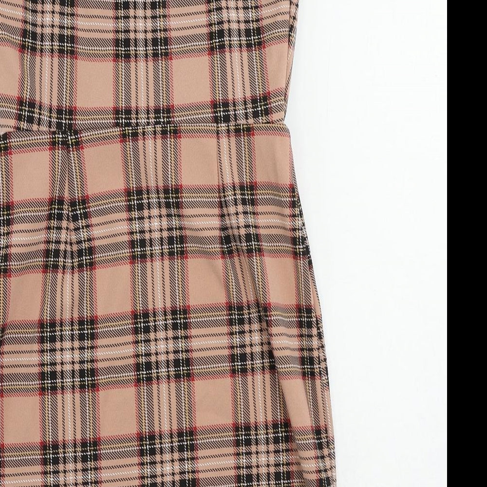 I SAW IT FIRST Womens Pink Plaid Polyester Mini Size 8 Square Neck Pullover