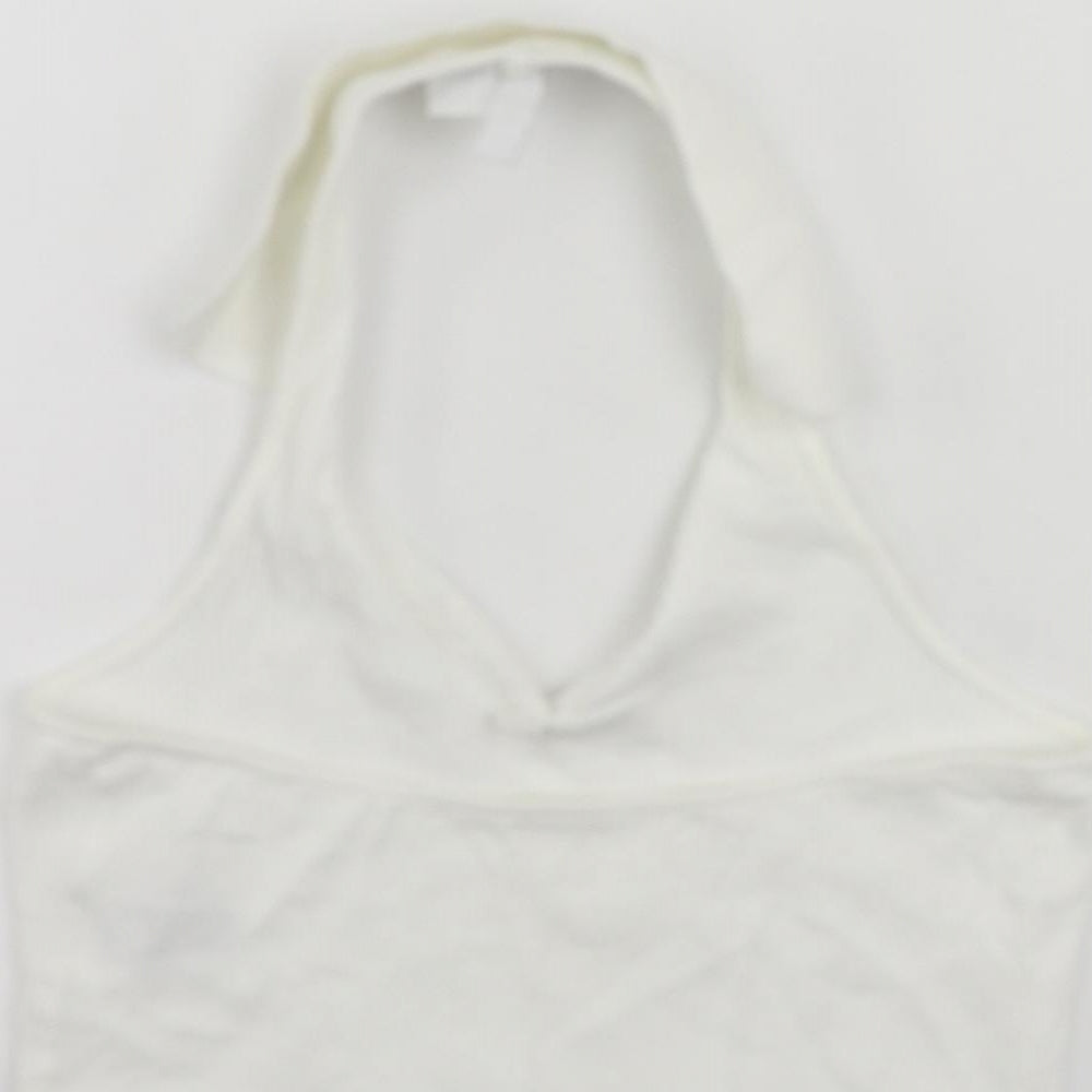 Divided by H&M Womens White Cotton Cropped Tank Size M Halter - Backless