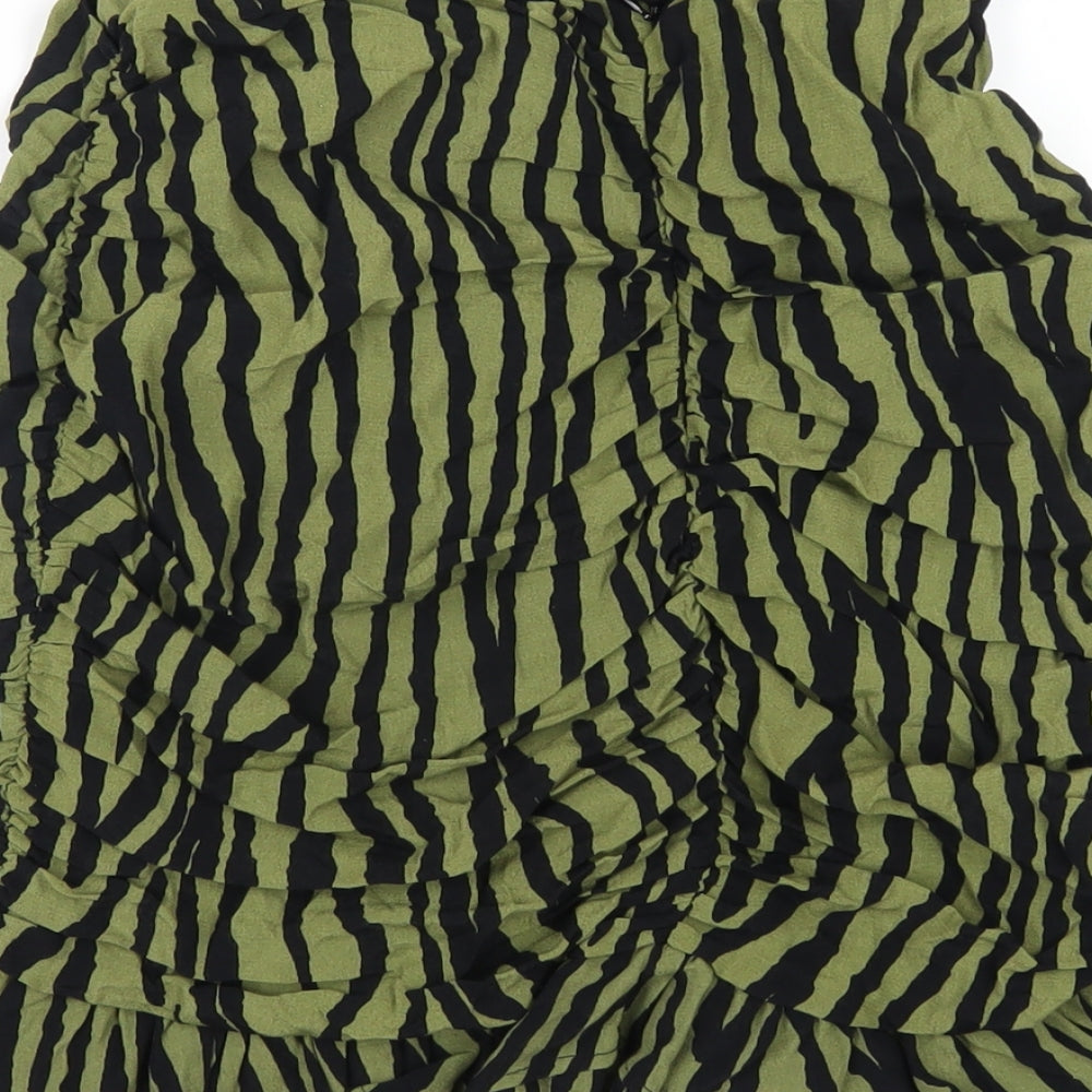 Zara Womens Green Animal Print Polyester A-Line Skirt Size S Zip - Zebra Print
