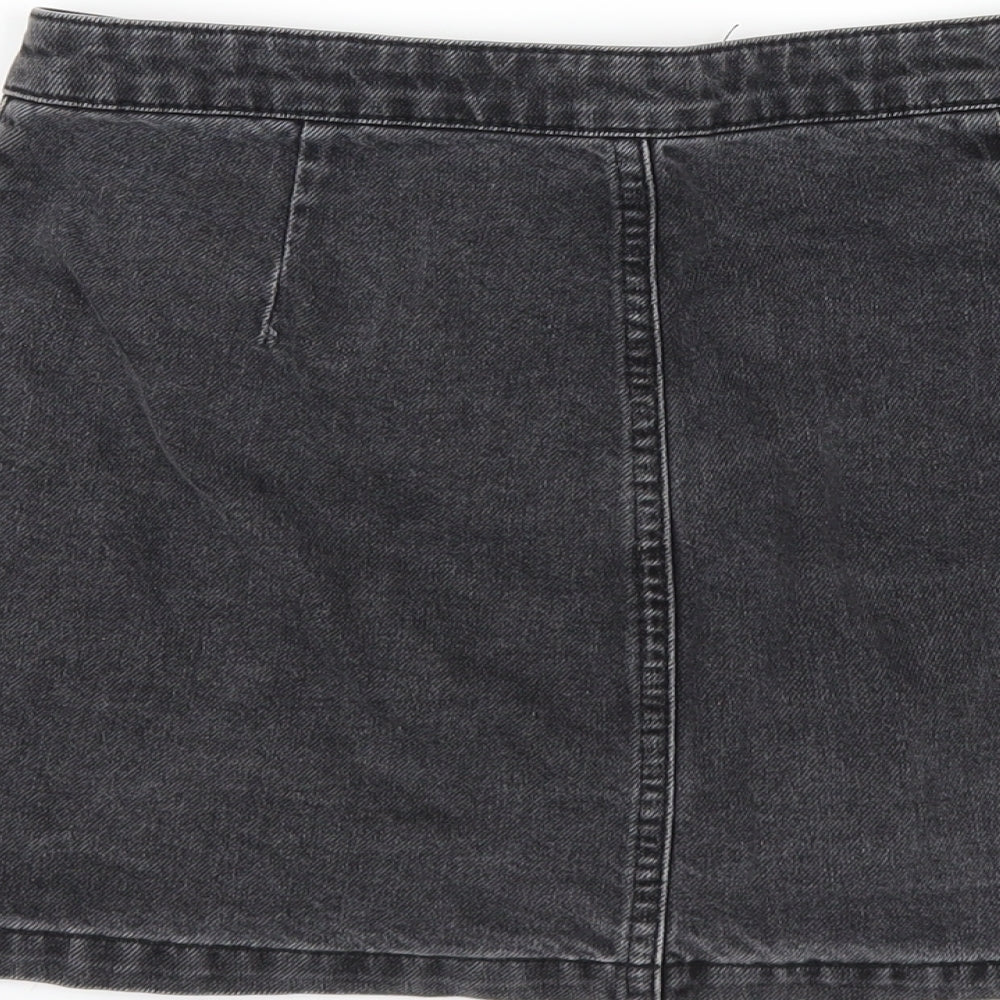 Topshop Womens Grey Cotton A-Line Skirt Size 10 Button