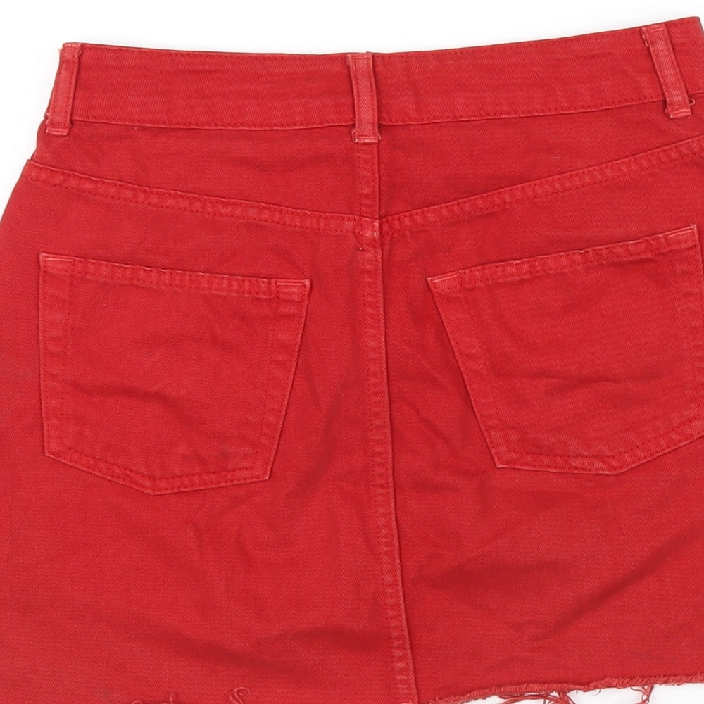 Topshop Womens Red Cotton A-Line Skirt Size 6 Zip
