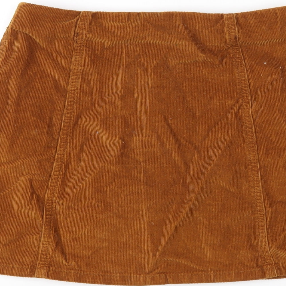 Topshop Womens Brown Cotton A-Line Skirt Size 8 Snap