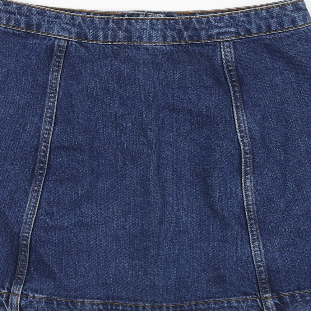 Topshop Womens Blue Cotton A-Line Skirt Size 10 Button