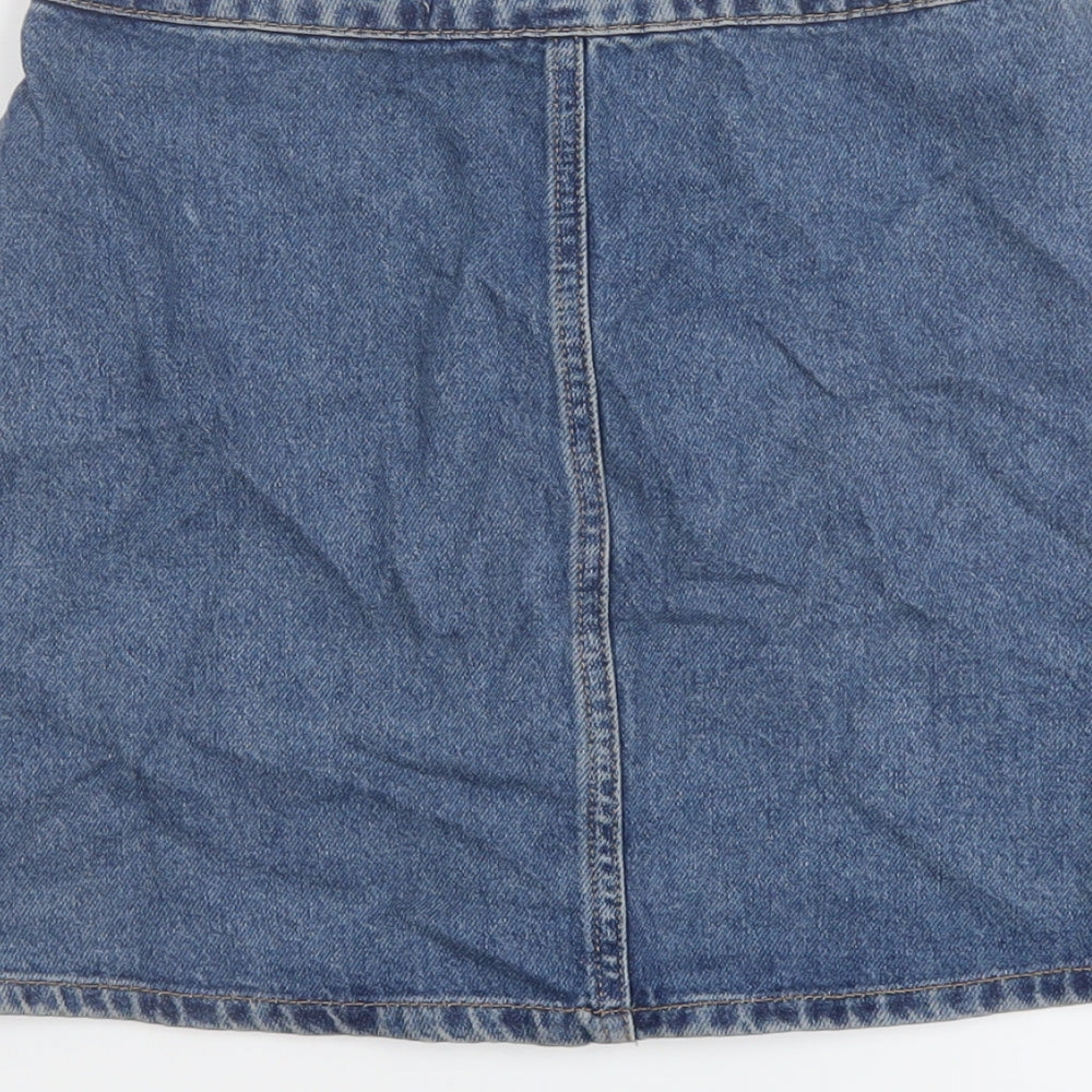 Denim & Co. Womens Blue Cotton A-Line Skirt Size 6 Button