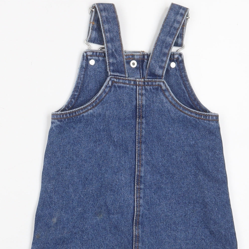Brand and care label for Denim & Co. girls’ blue cotton a-line, size 2-3, years square neck snap
