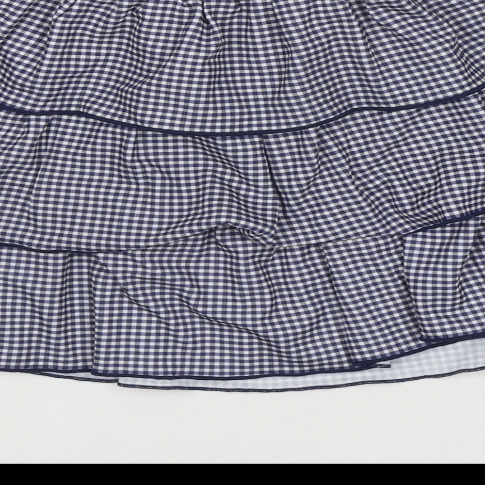Zara Womens Blue Check Polyester Pleated Skirt Size S