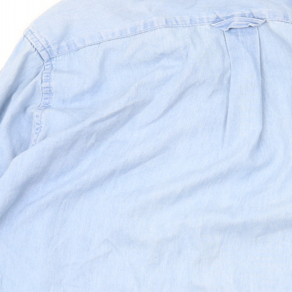Lincoln Mens Blue Cotton Button-Up Size M Collared Button