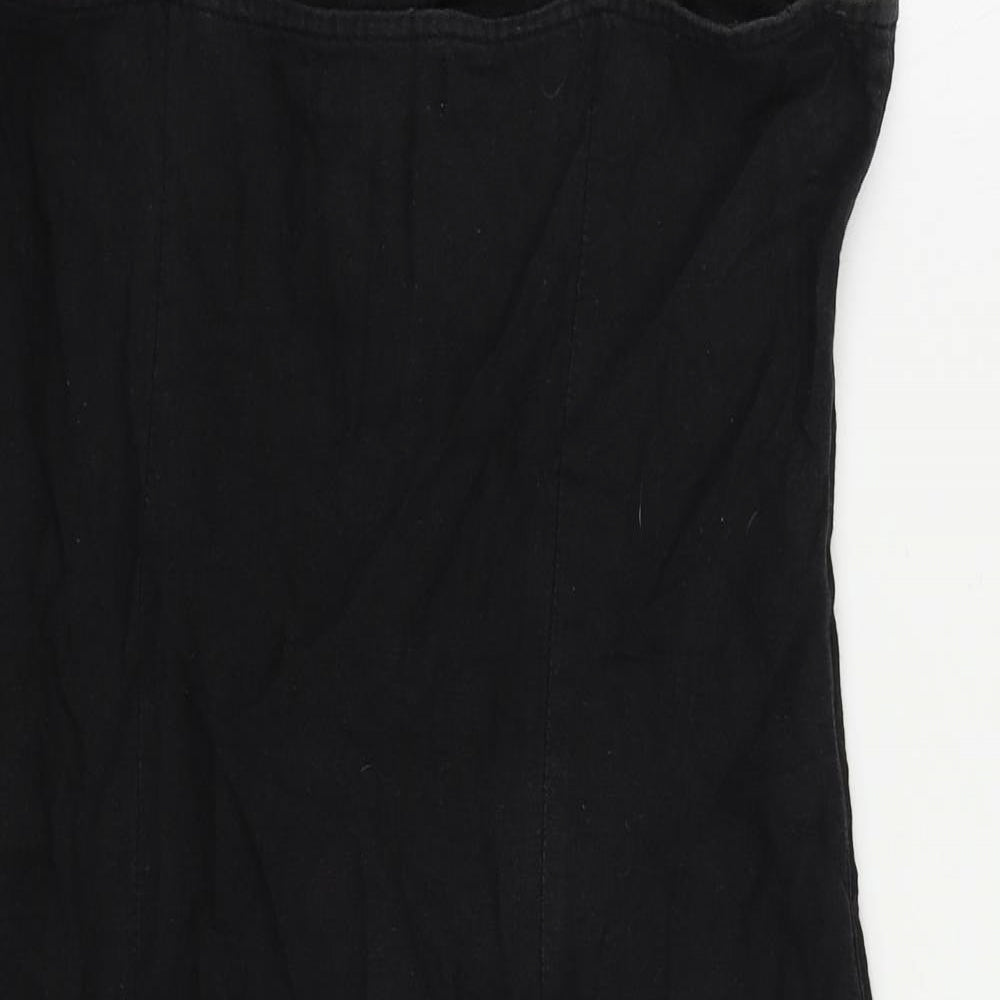 Motel Womens Black Cotton Mini Size M Square Neck Button